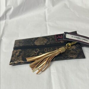 Makeup Junkie Snake Print Clutch with Tassel - Brown and Black